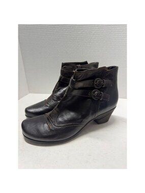 Gabor Brown Leather Double Buckle Ankle Boots Block Heel Portugal 7 UK  9.5 US